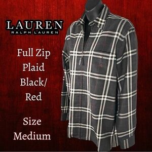 Lauren Ralph Lauren Womens Full Zip Wool Plaid Shacket Shirt Top Size Medium